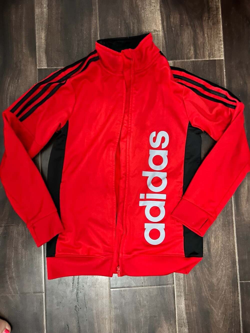 Adidas Track Jacket Size (10/12) Red Black Full Zip Logo